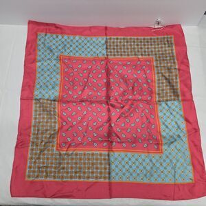 NWOT Talbots Hot Pink Blue Paisley 100% Silk Square Scarf 21"X21" Boho Summer